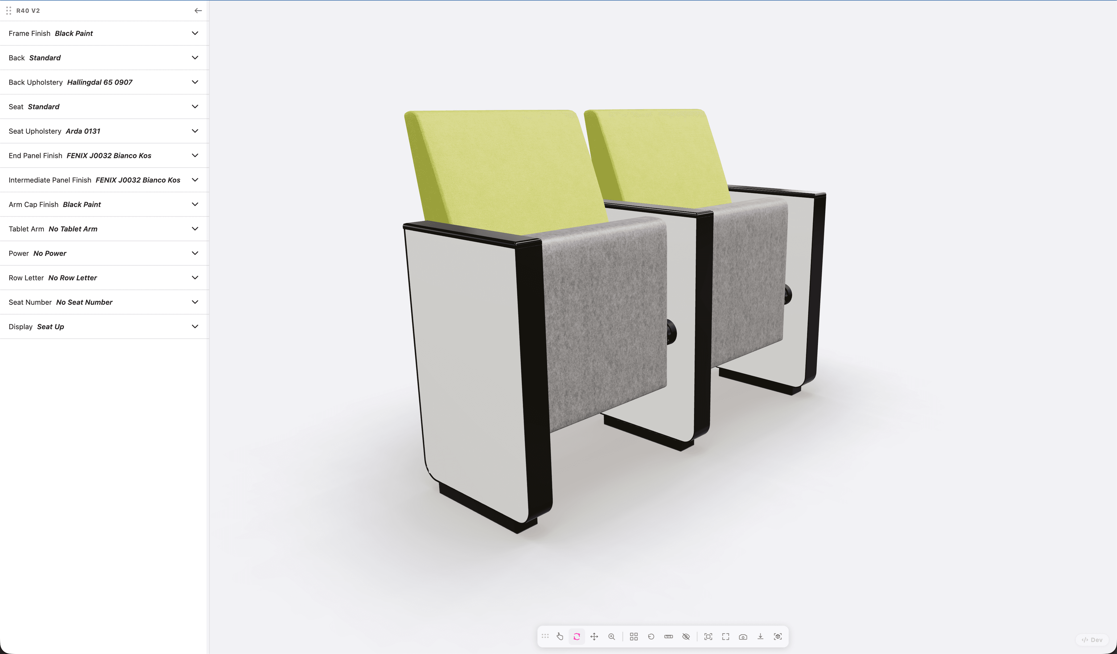 Vertcie client production mode showing a product-ready 3D presentation interface.